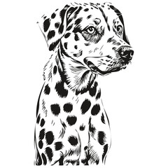 Dalmatian dog outline pencil drawing artwork, black character on white background realistic breed pet