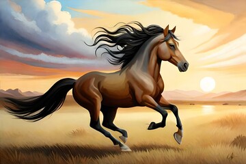 Obraz na płótnie Canvas horse in the sunsetgenerated by AI technology 
