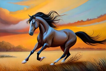 Obraz na płótnie Canvas horse in the sunsetgenerated by AI technology 