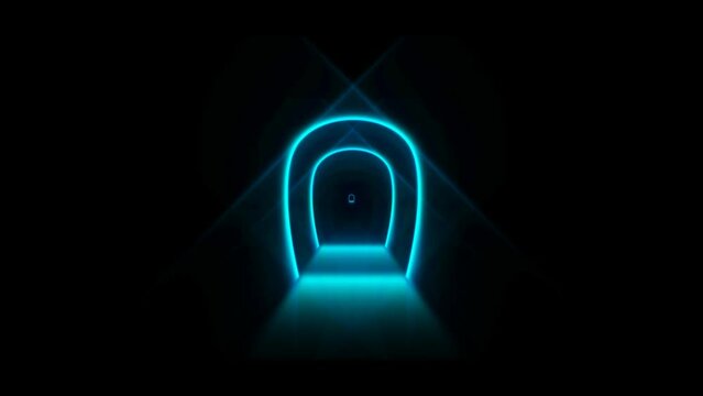 Movement in  neon light tunnel, seamless motion design, transparent background 