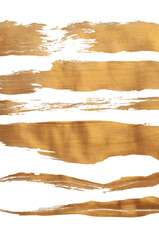 Grunge Gold ink color smear brush stroke stain line blot on white background.