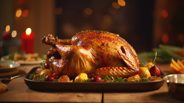 Roasted turkey for Thanksgiving fiesta