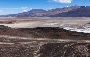 Fototapeta na wymiar Crossing the Andes from Antofagasta de la Sierra to Antofalla - stunning landscape around the salt desert Salar de Antofalla in the Puna highlands