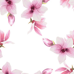 Watercolor Seamless Pattern White background Hand painted illustration Magnolia