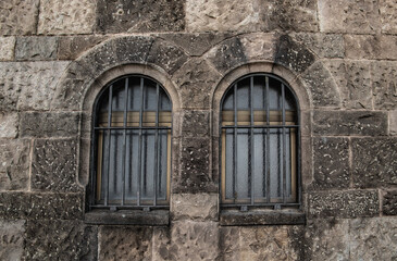Fototapeta na wymiar Old doors and windows, authenticity. Old Barcelona, doors and windows, balcony, entry group, authenticity. 2021 autumn