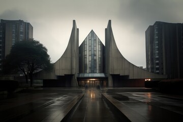 Fototapeta na wymiar Modern Church. Brutalist architecture