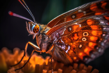 The rust-colored butterfly, close up. Butterfly in the morning nature. Generative AI