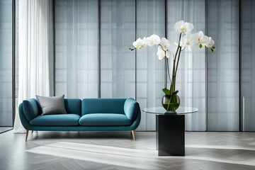 sofa set and painting and flower vase