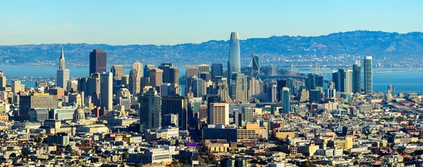 City of Lights: Panoramic View of San Francisco's Downtown Financial District in the Evening, Showcased in Stunning 4K Resolution