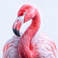 Fototapeta premium Flamingo portrait on white background. AI Generative