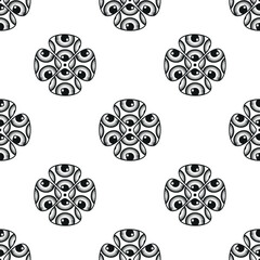 seamless pattern with circles and swirls. 
Vector illustration. black and white seamless pattern with flowers and eyes. texture. Print. abstraction. background