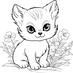 Cute Kitten Isolated Colouring Illustration