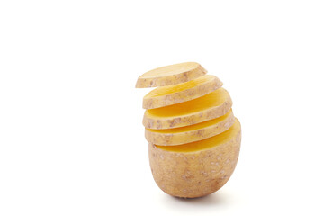 Potato slices on white background