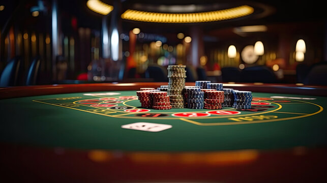 Close-up of Blackjack table in casino
