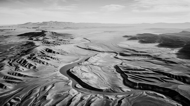 Drone photo of the Southern Nevada desert in monochrome, taken with DJI Mini 3 Pro 