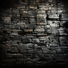 Background of stone wall texture. Old brick wall texture. Vintage brick wall background. Black brick wall, dark background for design.Generative AI
