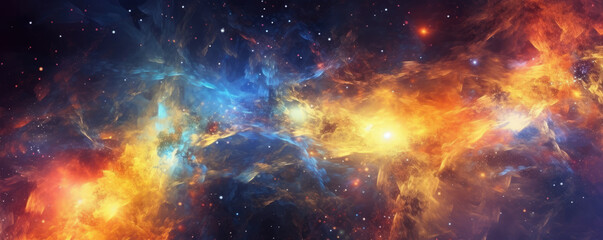 Fototapeta premium Abstract background with swirling particles and cosmic elements, representing creativity and inspiration in the world of business panorama