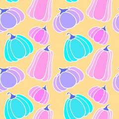 Autumn harvest seamless cartoon pumpkins Halloween pattern for wrapping paper and fabrics and linens