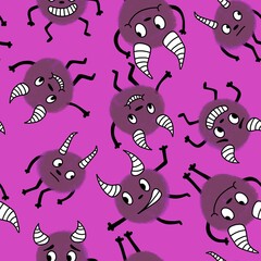 Cartoon monsters seamless emoticons aliens pattern for kids clothes print and wrapping paper and fabrics