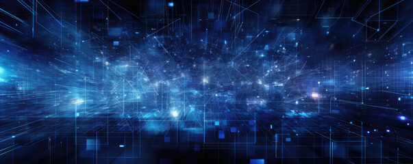 Obraz premium Futuristic digital grid in a deep blue color, symbolizing connectivity and technological advancements in the realm of business panorama