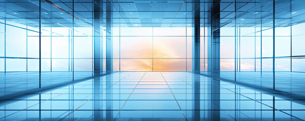 Professional business backdrop with a sleek glass surface and reflections, symbolizing transparency, clarity, and professionalism in the corporate world panorama