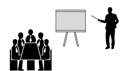 Business meeting in a company - presenting a presentation - presenting the development of the company. Discuss marketing solutions