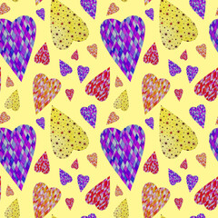 Decorative hearts. Watercolor illustration, drawing for fabric.