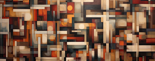 symphony of geometric abstractions intersecting and overlapping, forming a captivating maze of patterns panorama