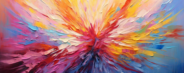 Obraz premium burst of abstract colors radiating from a central point, imbuing the composition with a sense of vitality and liveliness panorama