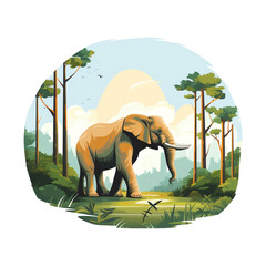 A drawing of a majestic elephant walking in the forest