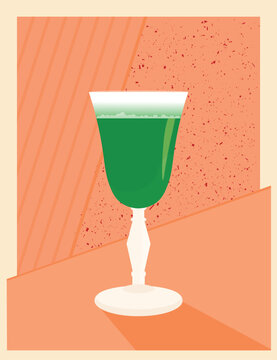 Alcoholic shot. menu poster. Drink in a glass. vector stock illustration.