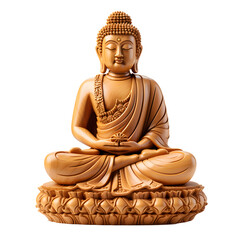 wooden buddha statue isolated on transparent background ,generative ai