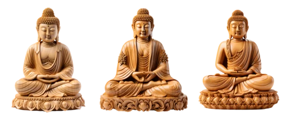 Deurstickers wooden buddha statue isolated on transparent background ,generative ai © Leo