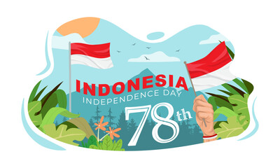 Indonesia independence day greeting flat cartoon design