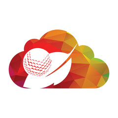 Golf ball and leaf logo inside a shape of cloud vector illustration
