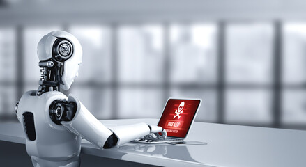 Virus warning alert on computer screen detected modish cyber threat , hacker, computer virus and...