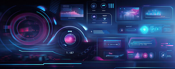 Fototapeta premium clean and minimalistic background with sleek user interface elements and modern technology icons, reflecting the seamless integration of digital interfaces panorama