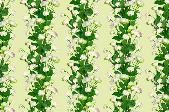 Seamless pattern with floral design on green background.