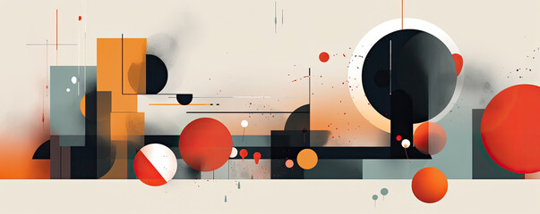 burst of abstract geometric forms on a minimalistic background, conveying a sense of simplicity and modernity panorama