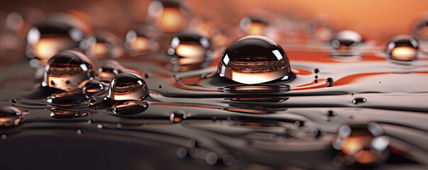 symphony of abstract water droplets on a reflective surface, creating a serene and contemplative atmosphere panorama
