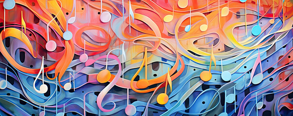 symphony of abstract musical notes on a colorful background, evoking the harmony and rhythm of a captivating melody panorama