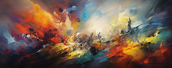 symphony of abstract brushstrokes on an expressive background, capturing the energy and emotion of a passionate artist's canvas panorama
