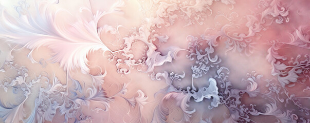 captivating abstract background with intricate lace-like patterns in delicate pastel tones, exuding elegance and femininity panorama