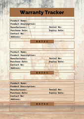 Naklejka premium Warranty tracker planner digital planning insert sheet printable page template