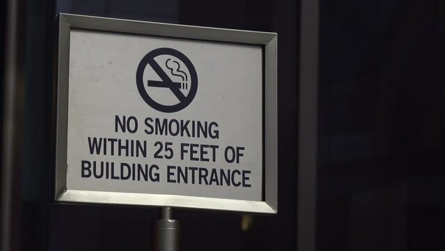 No smoking at building entrance sign 4k
