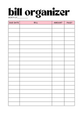 Bill organizer digital planning insert sheet printable page template
