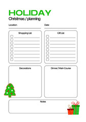 Holiday planner digital planning insert sheet printable page template