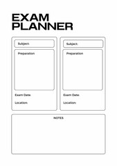 Exam planner digital planning insert sheet printable page template