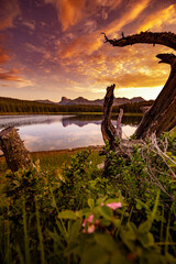 Fototapeta premium Beautiful Sunset at Margaret Lake in the Waiparous area Alberta Canada