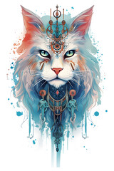 Maine coon cat vector graphic with headgear and feather fur, generative ai